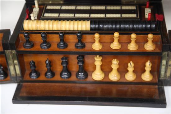 A Victorian burr walnut cased games compendium, 13in.